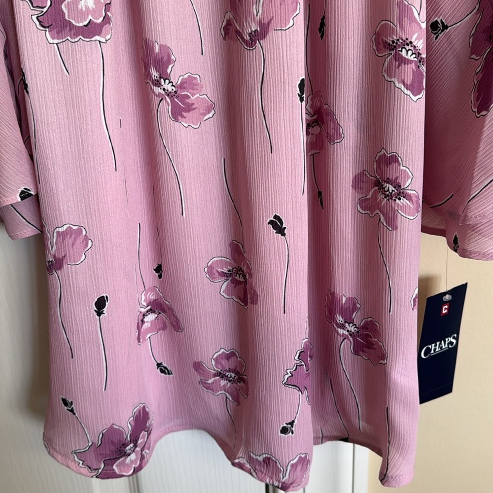 CHAPS Women's Spring Group Pink Floral Top Blouse Flare Sleeves Flowy Medium NEW - Picture 5 of 12